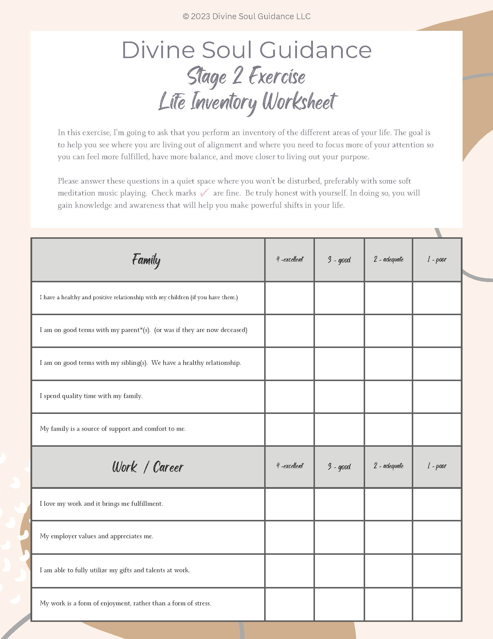 Life Inventory Worksheet